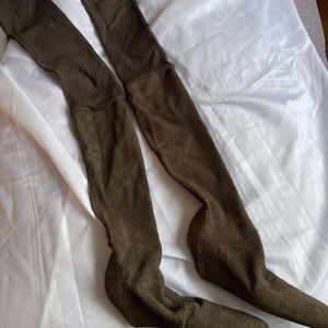 RICK OWENS SUEDE stretch OVER THE KNEE BOOTS STIVALI Brown SIZE 37